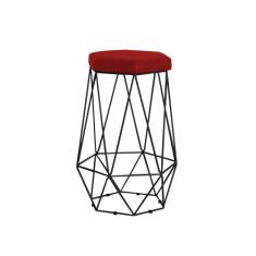 Banqueta Decorativa Rubel Base Preta Veludo Vermelho G41 - Gran Belo