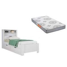 Colchão Solteiro Pérola Polar (1un) + Cama Invicta c/ 2 Gavetas Branco