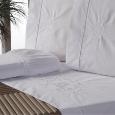 Jogo Lençol King Size Bordado Crivo 4 Peças 200 Fios 100% Algodão Colc