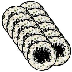Sousplat Flores Branco/Preto - NSW, Sem base, 12 Peças