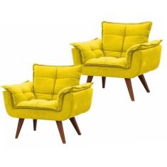 Kit 2 Poltronas Decorativa Opalla Suede Amarelo - Twdecora 