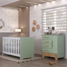 Quarto de Bebê com Cômoda 4 Gavetas 1 Porta e Berço 3 em 1 Catavento Maya Rodial