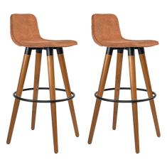 Kit 2 Banquetas Altas Luxo Aço Preto Linho Terracota Preto