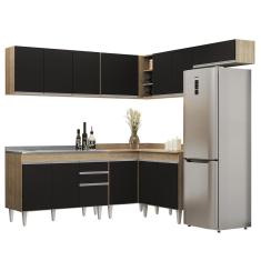 Armário De Cozinha Modulado De Canto 7 Peças Cp21 Com Pia Inox Castanho/preto - Lumil