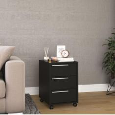 Gaveteiro Maia 3 gavetas 4 rodízios Politorno, Preto