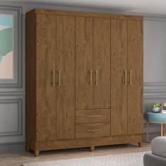 Guarda Roupa Casal 6 Portas 2 Gavetas Panamá Moval, Castanho Wood