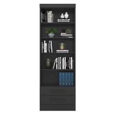 Livreiro Multiuso com 2 Gavetas Preto Fosco - Qmovi