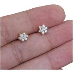 Brinco Infantil Pequeno Flor Pedra Zirconia 2 Furo F. A Ouro