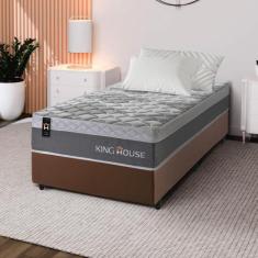 Conjunto Cama Box c/ Molas Ensacadas Sheffield Cinza Solteiro 96x203x6