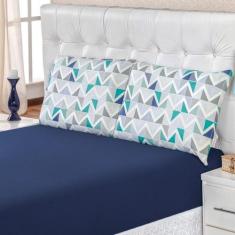 Jogo De Cama Malha King Quality 03 Peças - Geométrico Azul - BIA ENXOV
