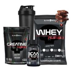 Combo Whey Protein Turbo + Creatina + Bcaa Kit Black Skull-Unissex