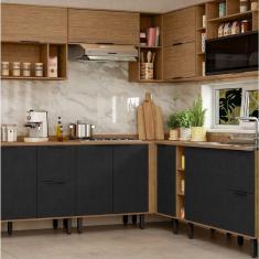 Balcão Para Cozinha Canto Reto Toscana Espresso Móveis Freijó/Nero