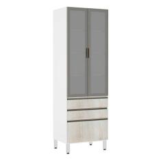 Paneleiro Torre 70Cm Prata Pérola Branco Com Legno Crema