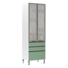 Paneleiro Torre 70Cm Prata Pérola Branco Com Verde Jade