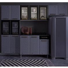 Armário de Cozinha Aéreo 3 Portas Vidro Diamante Telasul Branco/preto