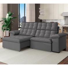 Sofá 4 Lugares Retrátil Reclinável 270cm Denver Inox