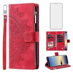 Asuwish Capa de telefone para Samsung Galaxy Note 8 capa carteira com protetor de tela de vidro temperado e alça de pulso mandala flor flip zíper suporte para cartão celular Note8 Not S8 Gaxaly