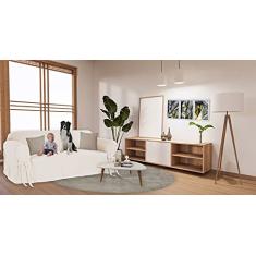 Capa para Sofá de 4 lugares até 2,50m em Gorgurão Resistente Sala Lavável Máquina Lar Decoração Cor:Crua