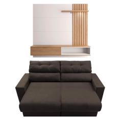 Sofá 3 Lugares Cama Inbox Clean com Assento Retrátil e 190 cm de Largura + Painel Home Suspenso Colibri Tocantins com 160 cm de Largura - Off White