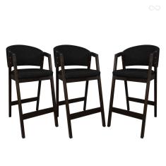 Kit 3 Banquetas Alta para Bancada de Cozinha Ravena Madeira Maciça Capuccino Sintético Preto CCS