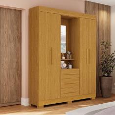 Guarda-roupa Solteiro 164,10cm 4 Portas 3 Gavetas Capelinha com Espelho 100% Mdp Gardênia Cinamomo