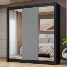 Guarda-roupa Casal 3 Portas de Correr com Espelhos Preto/cinza Nobre Madesa