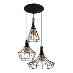 Trio com 3 Lustres luminária Pendente Modelo Aramado - Retro - TENESHO