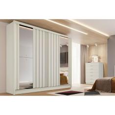 Guarda Roupa Casal 2 Portas de Correr Ripadas c/ Espelhos e 4 Gavetas Galati Off White - Europa