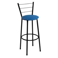 Banqueta Alta Preta com Encosto para Cozinha Assento Azul - Fortmix