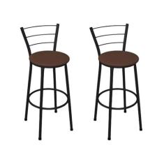 Kit 2 Banquetas Alta Preta com Assento Marrom Fortmix