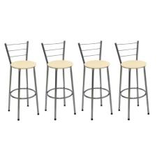Kit 4 Banquetas Alta Cromada com Assento Bege Fortmix