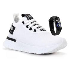 Tênis Esportivo Masculino Para Academia De Caminhada Preto + Relógio -