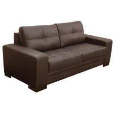 Sofá 3 Lugares Sala de Estar Milano 210cm Couro Marrom - Gran Belo