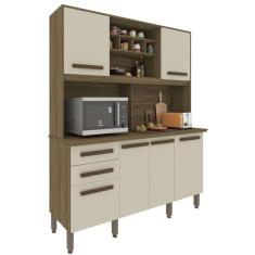 Cozinha Compacta Luna Em MDP 6 Portas 2 Gavetas Imop Móveis Nogal Off White