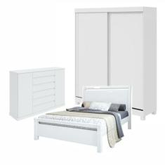 Quarto com Guarda-roupa Casal 2 Portas 2 Gavetas, Cômoda 2 Portas 7 Ga