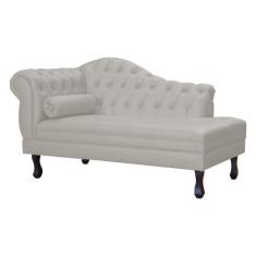 Recamier Decorativo Divã Larissa Lado Direito Couro Bege Pés Madeira M