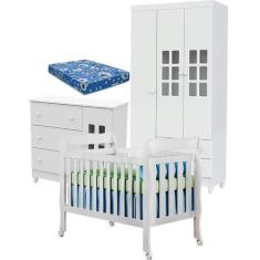 Quarto de Bebê Mariah 3P com Berço Lila Branco Brilho com Colchão - Ca