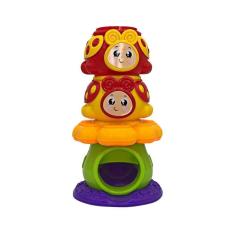 Torre Joaninha Com Bolinha Chocalho Estimulo Sensorial Bebês