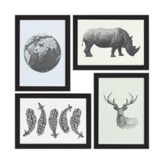 Quadros Animais Safari Geométrico Moldura Preta 22x32cm 4un - Quartinh