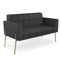 Sofá Namoradeira 2 Lugares Base Pé de Ferro Dourado Elisa Corino Preto D03 - D'Rossi