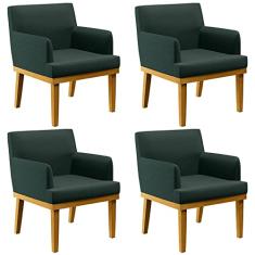 Kit 04 Poltronas Decorativas Para Sala de Estar Beatriz W01 Linho Verde Musgo - Lyam Decor