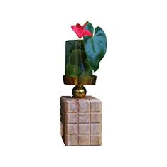 Castiçal De Madeira Com Vidro Quadrado Sarquis Samara Madeira/prata