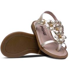 Sandália Rasteira Infantil Menina Flores 04.19 (23, Dourado)