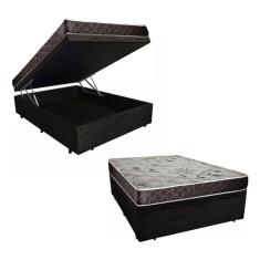 Cama Box Baú Casal Resistence Suede Preto + Colchão Casal Resistence Espuma D33  16x138x188