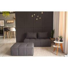 sofá modular 2 lugares com puff soho linho grafite