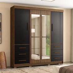 Guarda Roupa Casal com Espelhos 4 Portas 6 Gavetas Estrela Marafon Móveis