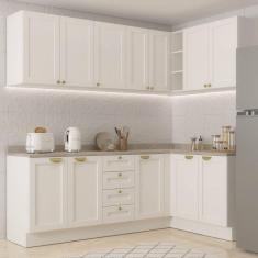 Cozinha Modulada 6 Peças 3 Armários Aéreos e Nichos, 3 Balcões Cabecasa Madeiramadeira Branco