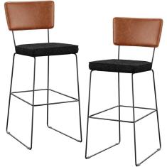 Kit 02 Banquetas Altas Cozinha Camel Linho Chumbo