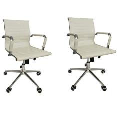 Conjunto com 2 Cadeiras Office com Rodízio e Encosto Esteirinha Baixa Branco