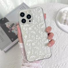 DYFYFKDI Capa para iPhone 14 Pro, linda flor transparente feminina padrão de ramo floral estética mulheres meninas cristal ultra fino macio TPU à prova de choque capa protetora para iPhone 14 Pro,